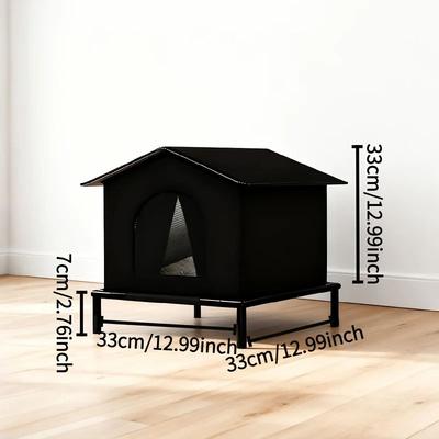 Uplifted Goods Outdoor Insulated Cat Shelter With Shelf And Cushion black 12.99x12.99x12.99in