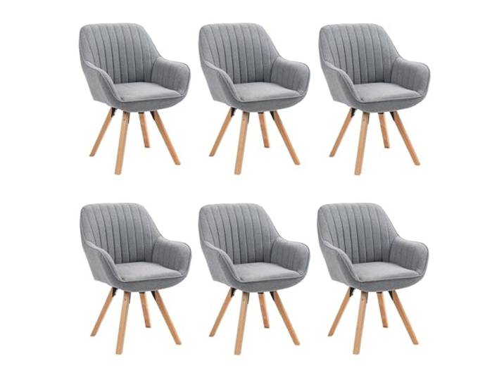 MEUBLE Cosy Esszimmerstühle Drehbar 6er Set Küchenstuhl Polsterstuhl Drehstuhl mit Armlehne Sessel Schminkstuhl aus Stoff Massivholzbeine für Esszimmer Wohnzimmer Arbeitszimmer, Grau