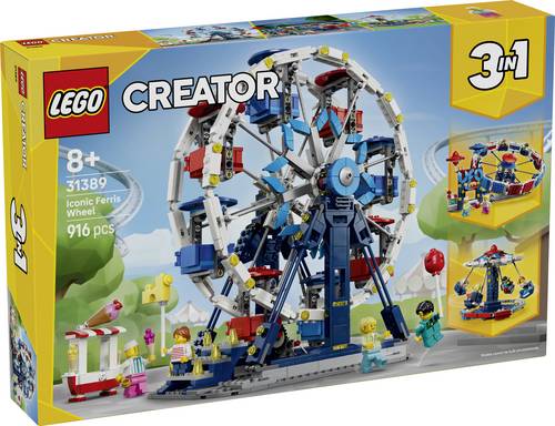 31389 LEGO CREATOR Bauspielzeug mit 3 Bauoptionen: Riesenrad, UFO-Fahrgeschäft oder Karussell