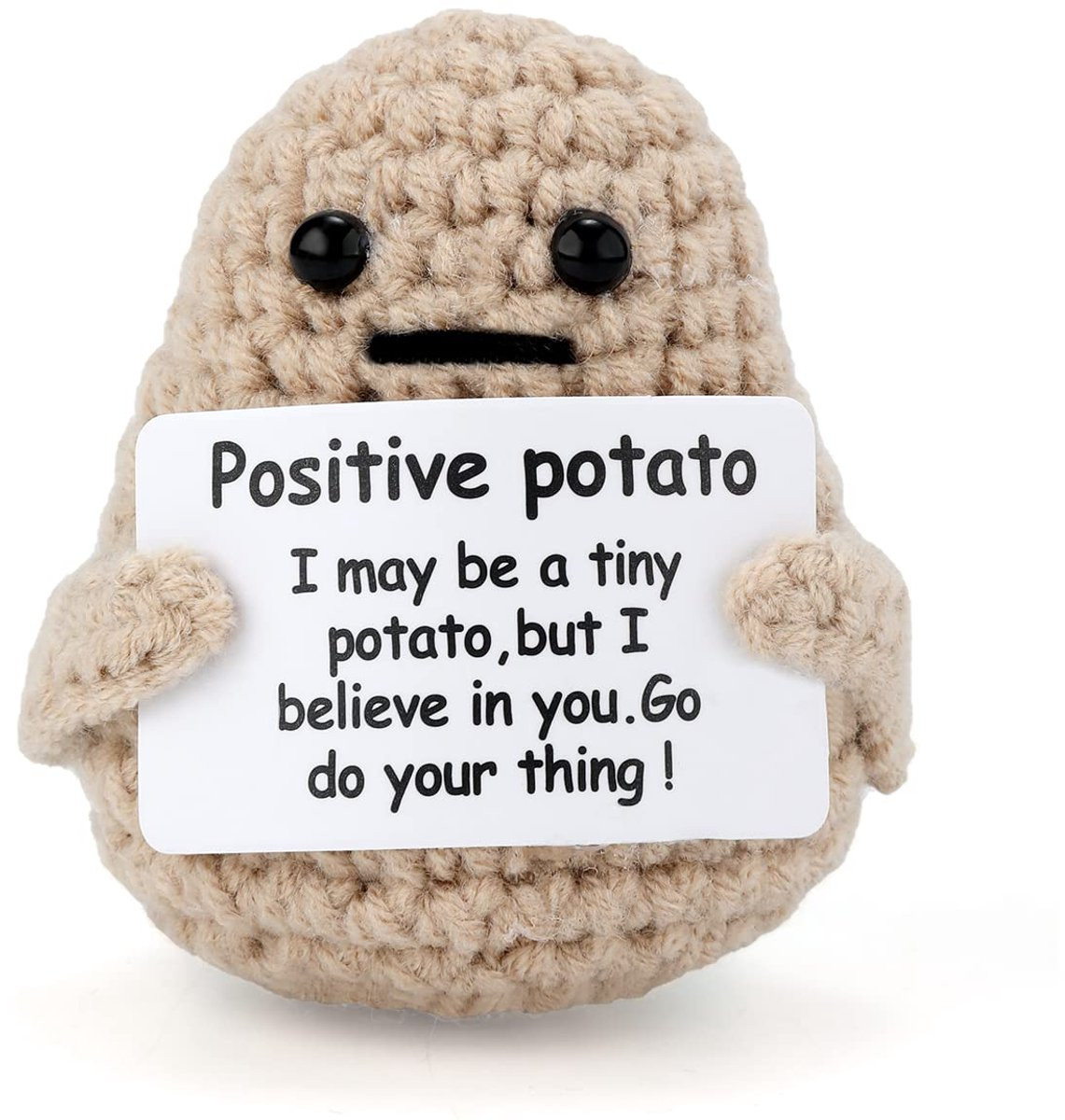 Schattige gebreide positieve aardappel voor verjaardagscadeaus en decoratie, 7,5 cm