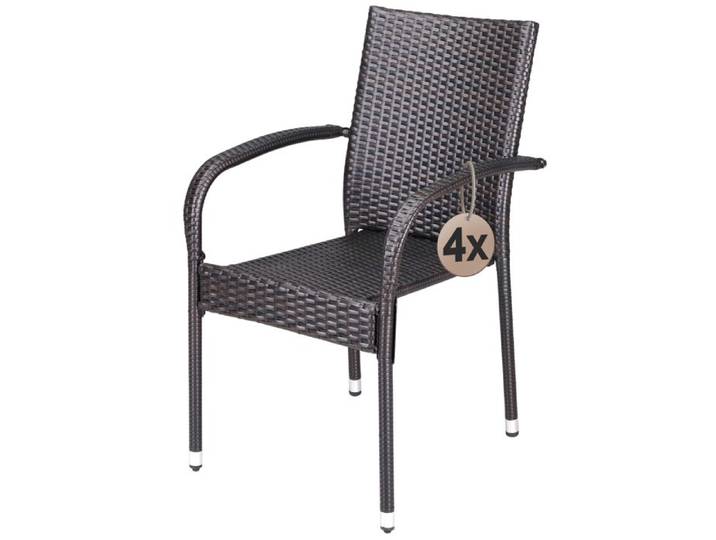 CASARIA® Lot de 4 chaises de jardin brunes empilables polyrotin accoudoirs arrondis fauteuil extérieur terrasse balcon