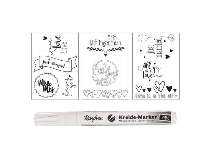 Rayher Fenster-Malvorlagen Hochzeit und Liebe 3 Vorlagen 1 Kreidemarker