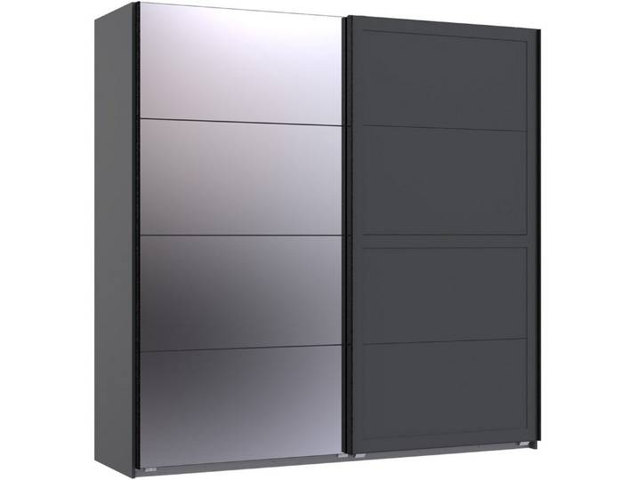 Wimex Schwebetürenschrank 2 Böden, 2 Stangen, Spiegel / Graphit - 180x208x65cm (BxHxT)