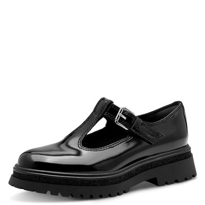Slipper TAMARIS, Damen, Gr. 38, schwarz, Lederimitat, unifarben, Basic, Schuhe Slipper, Chunky-Slipper, T-Spangen, Loafer, in veganer Verarbeitung