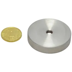 2 SmCo-Topfmagnete mit Zylinderbohrung, Edelstahlgehäuse 40 mm, Edelstahl, SmCo, silber