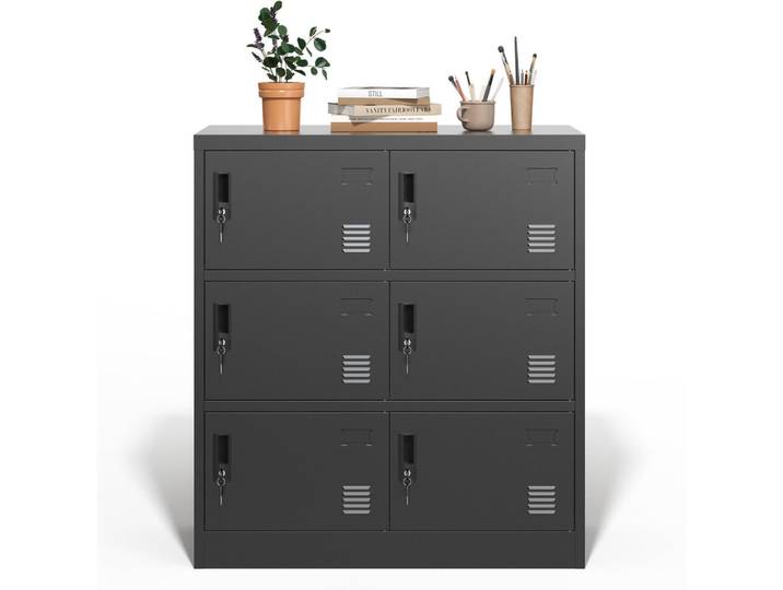 Modenvie Kommode 90/40/100 cm aus Metall mit 6 abschließbaren Fächern Schwarz, 40x100x90 cm, Kleinmöbel, Kommoden, Kommoden