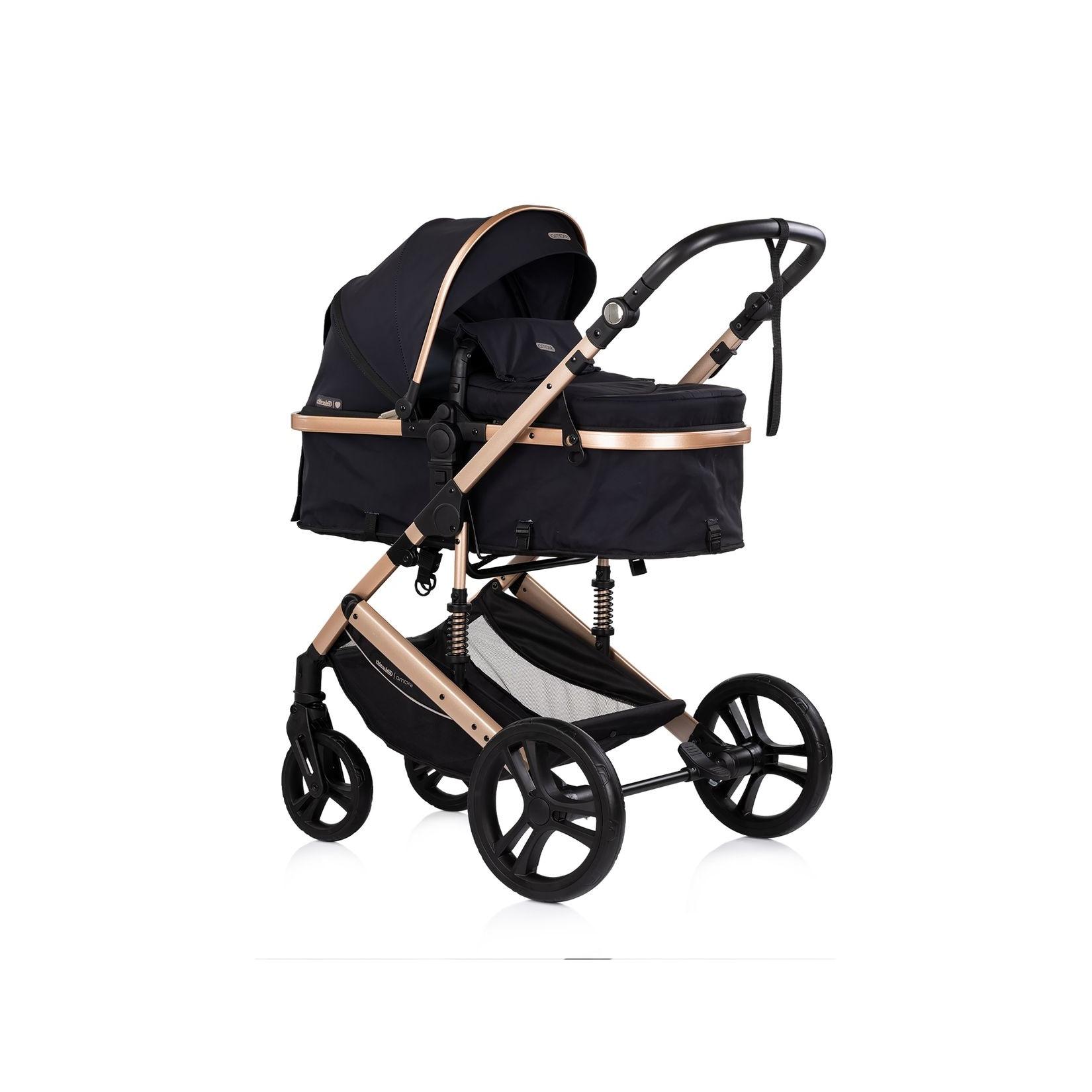 Chipolino Kinderwagen 2 in 1 Amore Getränkehalter Wickeltasche Fußabdeckung Korb black