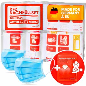 PURAHELP Erste-Hilfe-Nachfüllset für Auto, mit Beatmungstuch, Masken & Einmalhandschuhen, DIN 13164