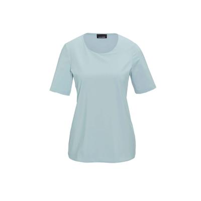 Langarm-Poloshirt GOLDNER "Gepflegtes Shirt in formstabiler Ware", Damen, Gr. 46, blau (bleu), Obermaterial: 82% Polyester PES. 18% Elasthan EL., normal, Rundhals, Sonstiges, Shirts, Ohne