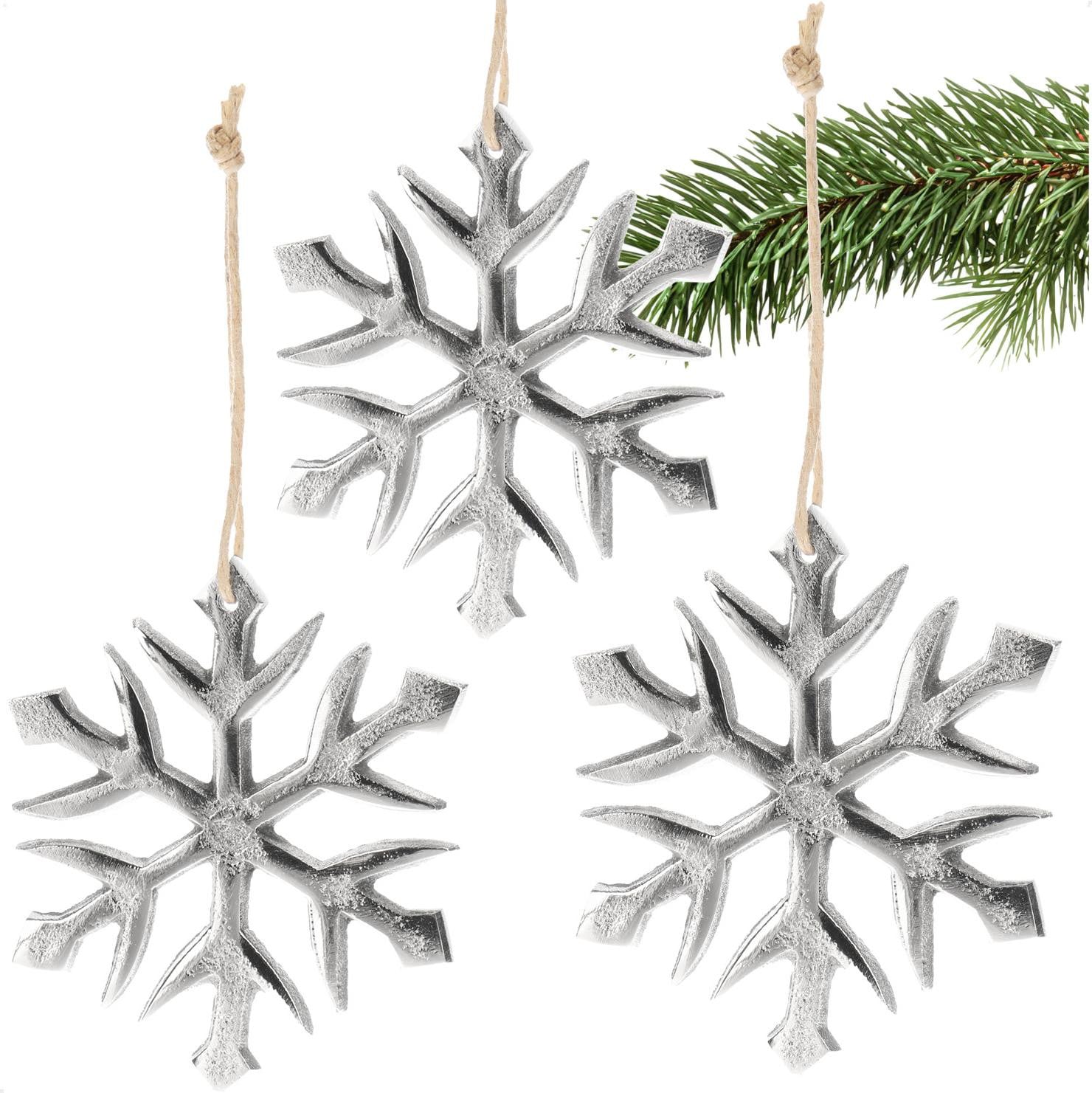 COM-Four 3x hangdecoratie sneeuwvlok van verzinkt aluminium voor winter en kerst