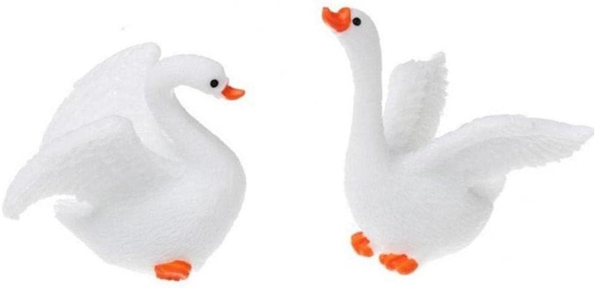 Set van 2 witte Zwaan Beeldjes - Decoratieve dieren sculptuur van hars voor op tafel