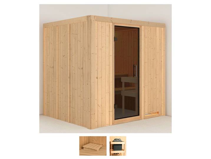 Sauna KARIBU Sodin , beige (naturbelassen), ohne Ofen, (ohne Ofen), Saunen, Sauna, ohne Ofen