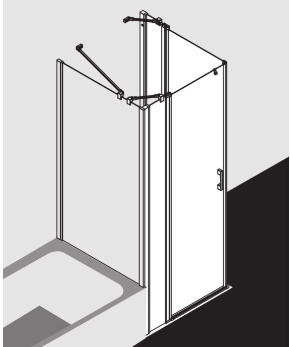 Kermi Liga Eckeinstieg-Hälfte Pendeltür mit Festfeld LIEPL08018VAK 80x185cm, silber hochglanz, ESG klar, links, auf Duschwanne