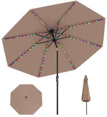 Costway 10 Feet Solar Patio Umbrella with 96 Multi-Colored Flowing LED Lights and Tilt Adjustment-Coffee