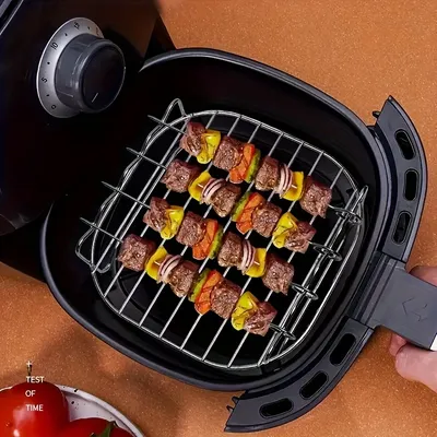 Air Fryer Square Grill Stainless Steel With Barbecue Skewers Cooking Rack Kitchen Air Fryer Accessories Air Fryer Square Grill Stainless Steel With Barbecue Skewers Cooking Rack Kitchen Air Fryer Accessories