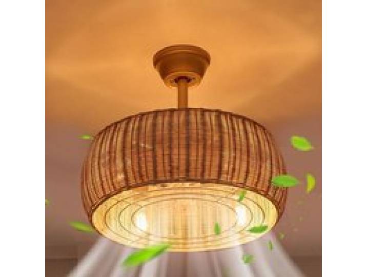 Ventilateur de Plafond Style Bohème avec Cage en Rotin et Lumière Lustre Décoratif 46 cm 4 Douilles E27 Ventilation Réversible
