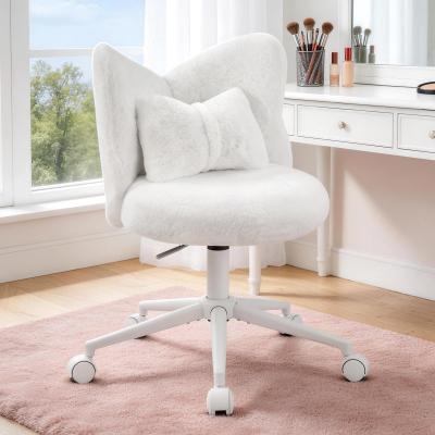No Faux Fur Bow Back Swivel Accent Chair Vanity Stool Armless Task Chair With Cushion
