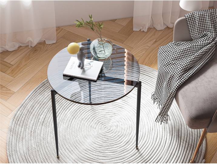Table d'appoint ronde pour café, table d'appoint de loisirs en verre trempé avec pieds en métal élégants