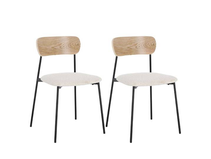 Lot de 2 chaises design en métal/bois et bouclette ivoire