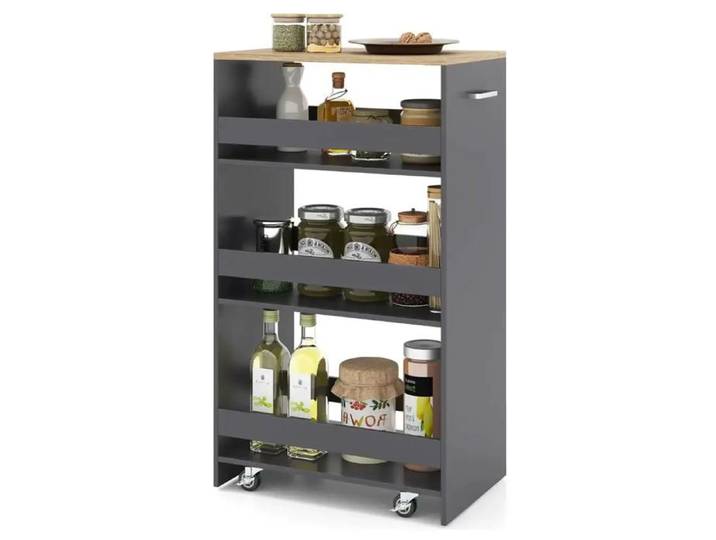 Maniable avec poignée desserte de cuisine chariot de rangement à roulettes 4 niveaux pour niche et petit espace gris
