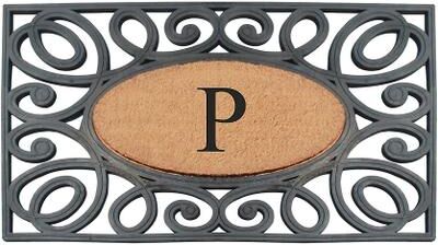 "A1 Home Collections Rubber and Coir Elegant Circles Monogrammed Double Door Doormat 23""X38"""
