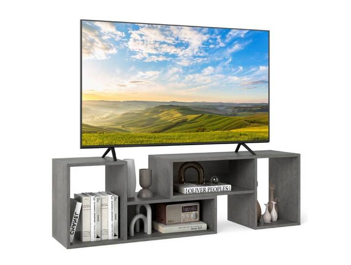 COSTWAY 60  Meuble TV 2 Pcs Modulaires Meuble TV Angle pour Recoin Combination Libre Meuble TV Angle pour Salon Chambre Gris