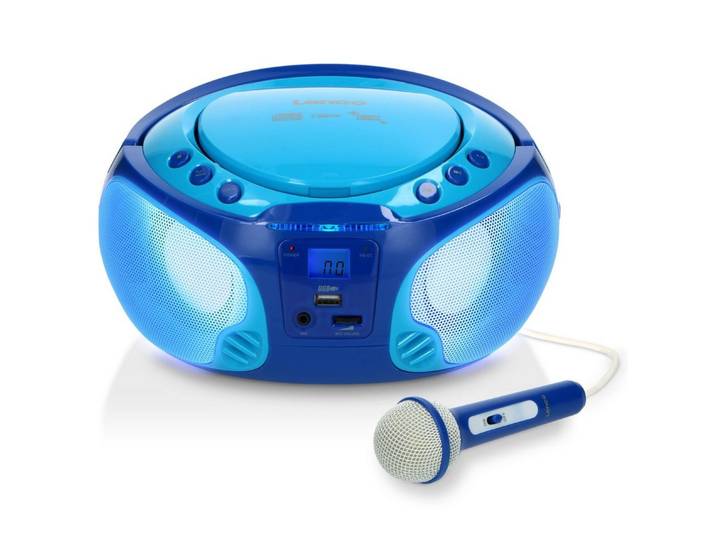 Lenco SCD-650BU UKW-Radio (FM, 6 W, Karaoke-Radio, MP3, USB, Mikrofon, Aux inkl. Boxen mit LED-Beleuchtung)
