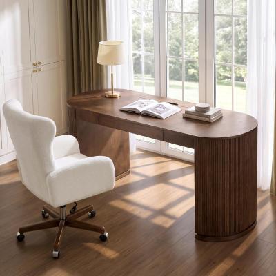 "HULALA HOME Modern 60""W Oval Solid Wood Fluted Writing Desk with Charging Station"
