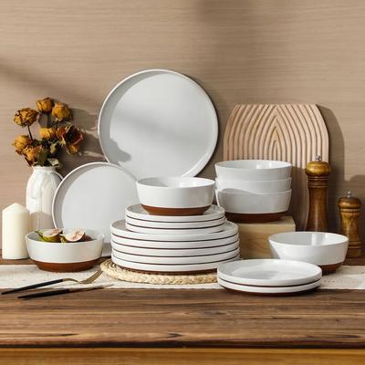 MALACASA ZORA Elegant Tiered Brown&White Stoneware Dinnerware Set
