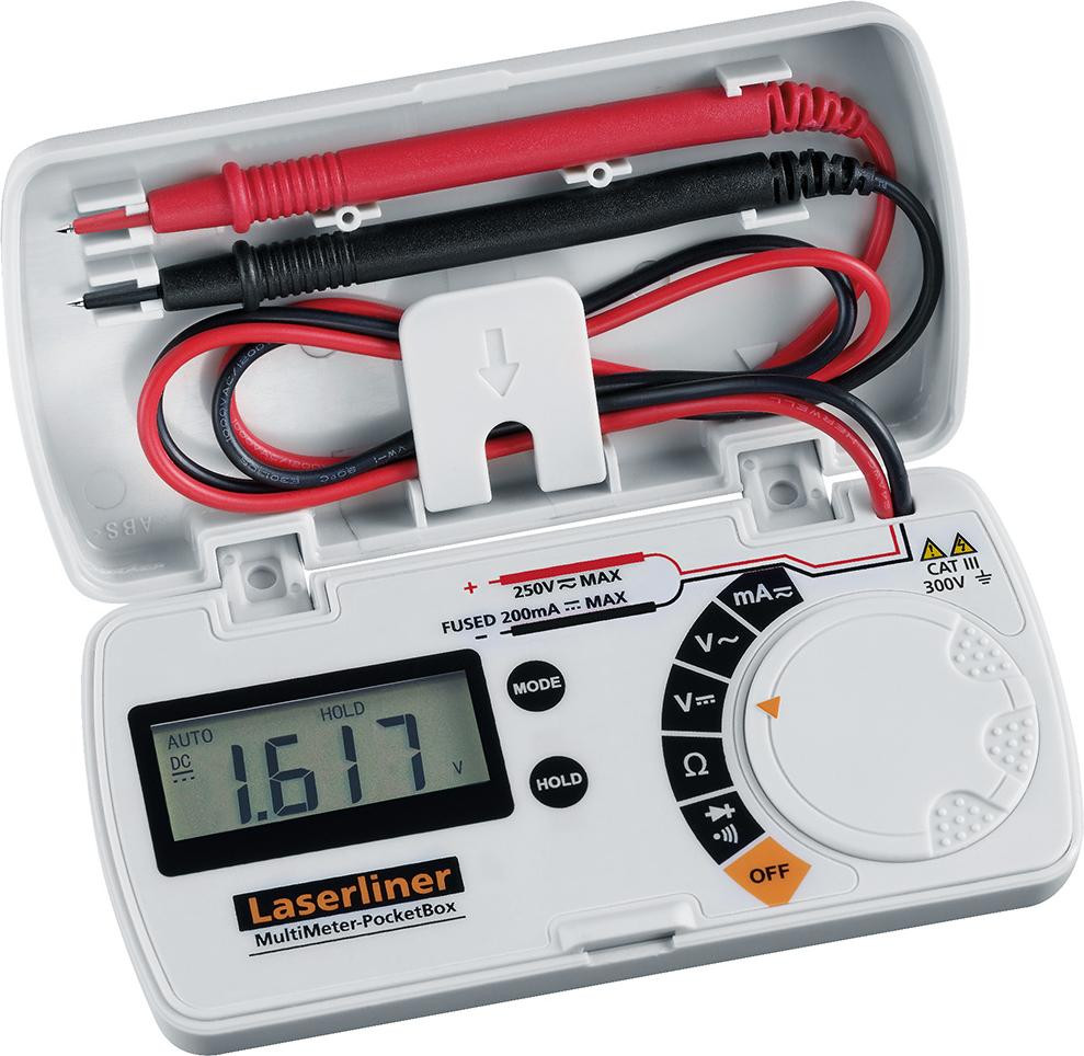 Laserliner MultiMeter-PocketBox digitale multimeter voor 0,2 - 250 V, 0,002 - 250 V, 0,02 - 0,2 A en 0 - 200 ohm