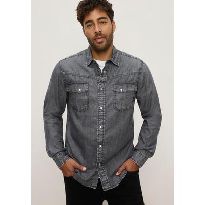 Jeanshemd BRUNO BANANI "schmal geschnitten", Herren, Gr. M, N-Gr, grau (dunkelgrau used), Denim/Jeans, Obermaterial: 100% Baumwolle, unifarben, Basic schmal normal, Ärmel mit Ärmelschlitz Manschette, Hemden Jeanshemd, schmale Basic-Passform, aus...