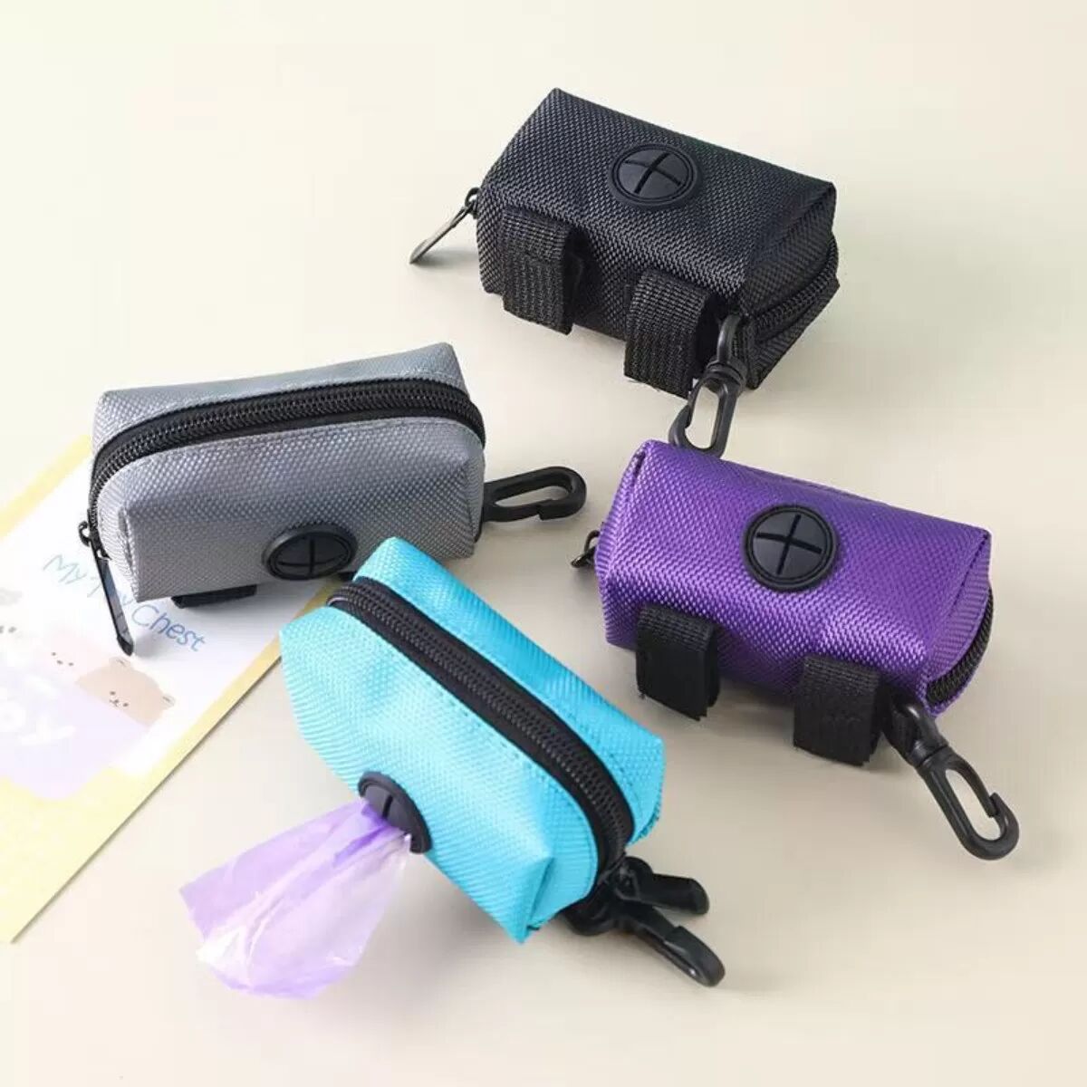 INF 2er Pack Tragbarer Hunde-Kotbeutelspender aus Oxford-Gewebe Schwarz