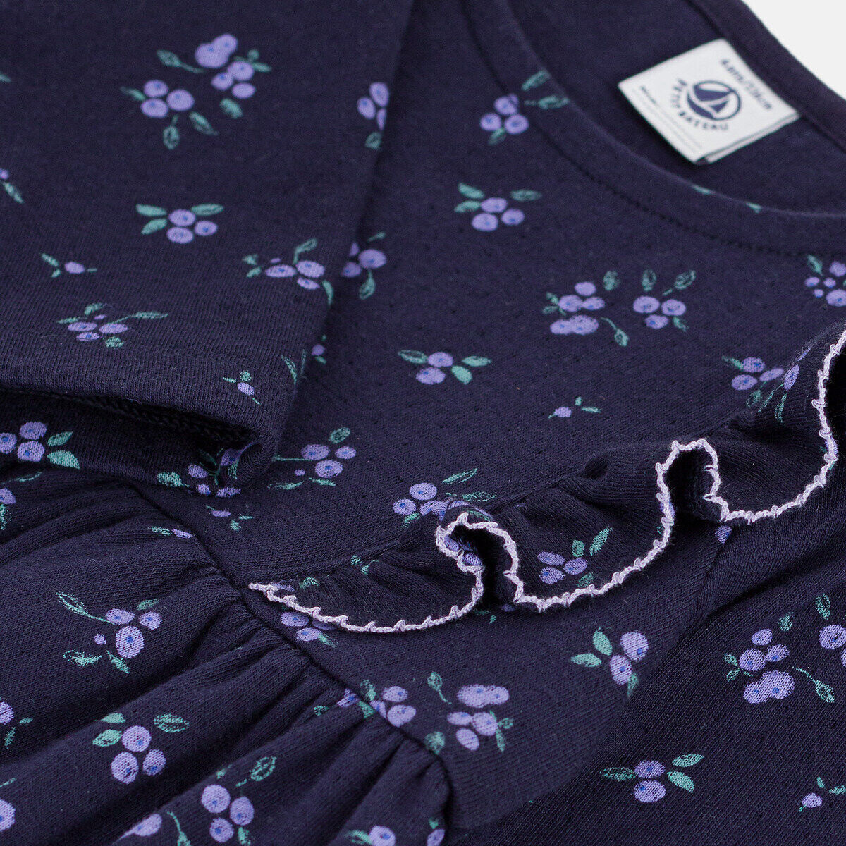 PETIT BATEAU Robe manches longues, avec volants, imprimé floral, en coton