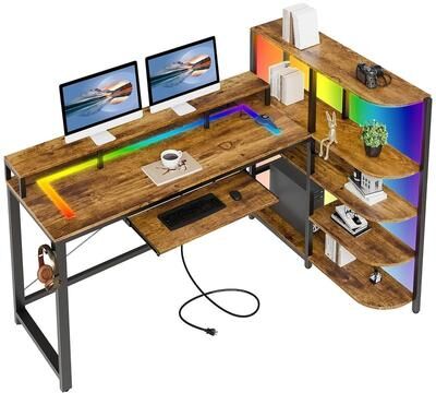 No L Shaped Computer Desk with Power Outlets
