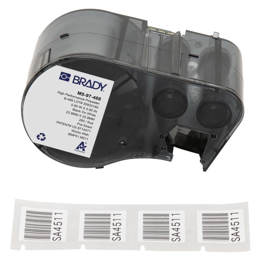 Brady M5-97-488, Polyester, Schwarz auf weiss, 22.86 x 22.86 mm, permanent(280 E.) (22.86 mm) (M5-97-488)