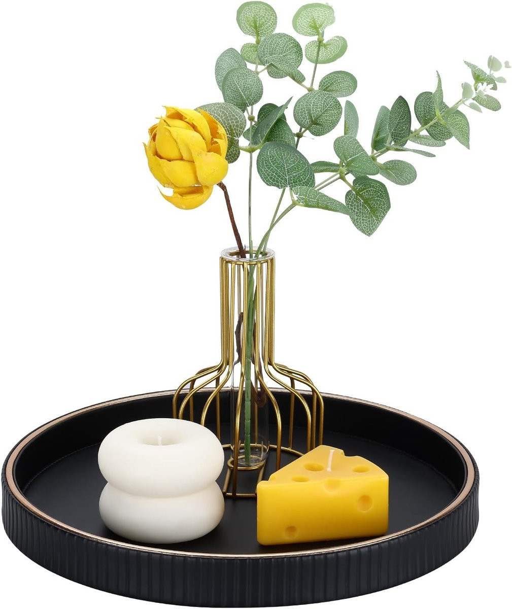 Ronde leren serveertray met theelichthouder voor decoratie en opslag