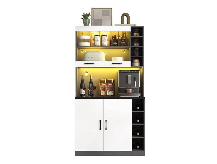 SeedWave Buffet LED Küchenschrank Vielseitig Küchenbuffet mit Stauraum, Arbeitsplatte Rückseitige Kabeldurchführung, sechs verstellbare Einlegeböden