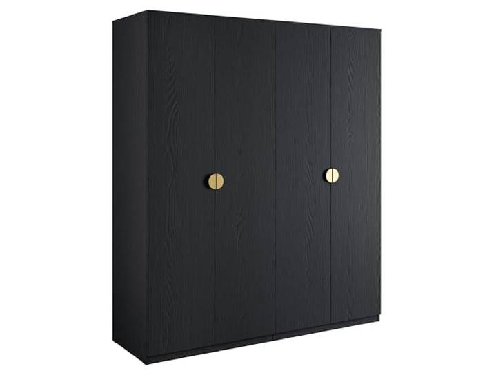 AXLIVING Kleiderschrank Brunelli 179 cm 4-türig Schwarz mit Gold Griffen Laminat, ABS-Kanten. Innen: 5 Fächer, 2 Kleiderstangen. Breite von 179 cm. Maße: 179,4 cm breit, 209,1 cm hoch.