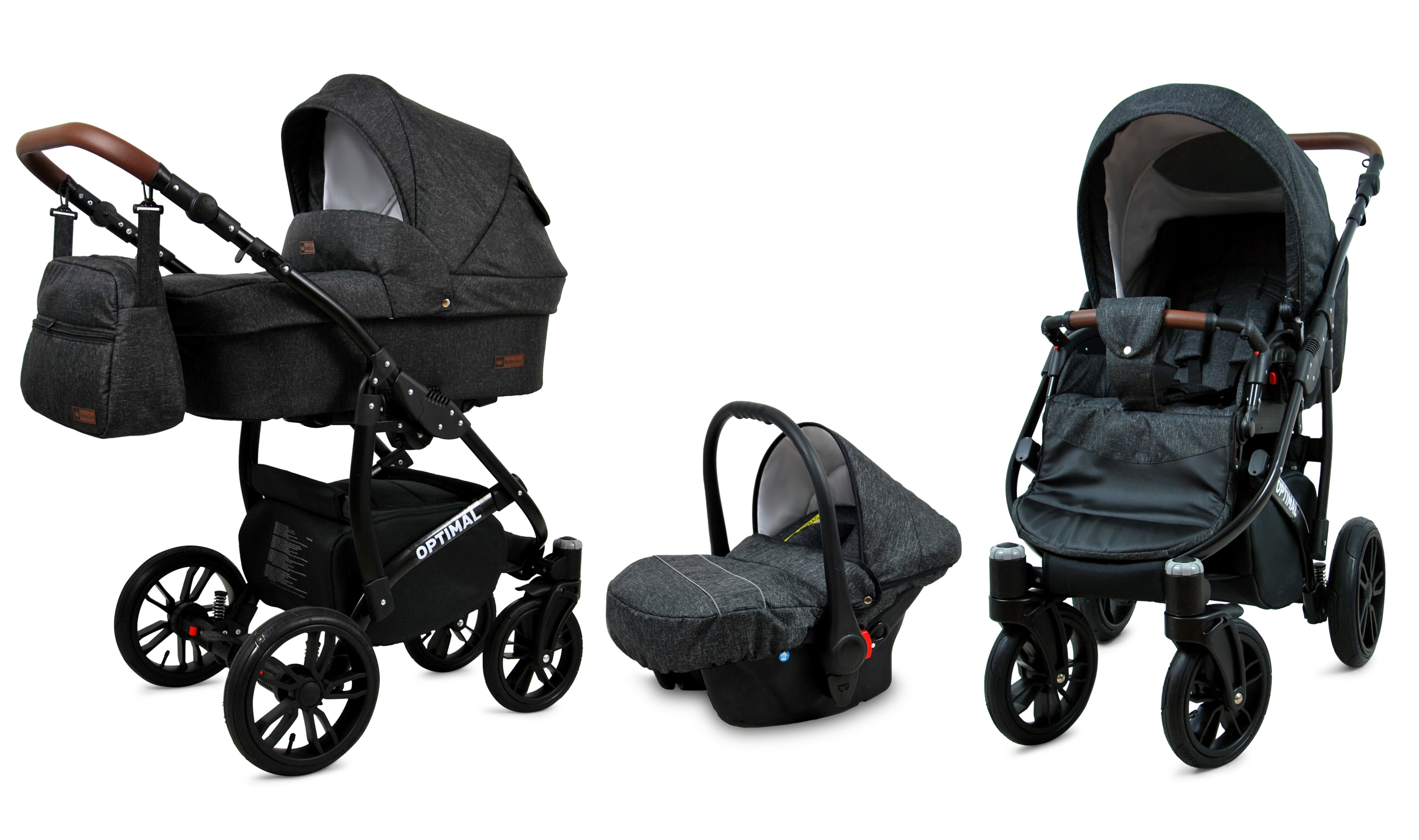 BabyLux Optimal | 3in1 Kinderwagen Set | Black Flex | Kombikinderwagen | Kinderwagenset | Buggy