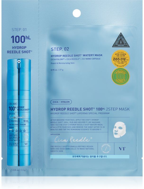 VT Cosmetics Hydrop Reedle Shot 100hL 2 Step Mask intense hydrating mask for two-phase skin treatment 28.5 g