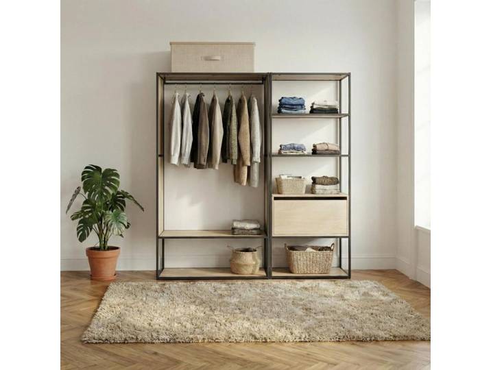 Portant vêtements bois et métal OSLO - Lot de 2 grand portant + étagères