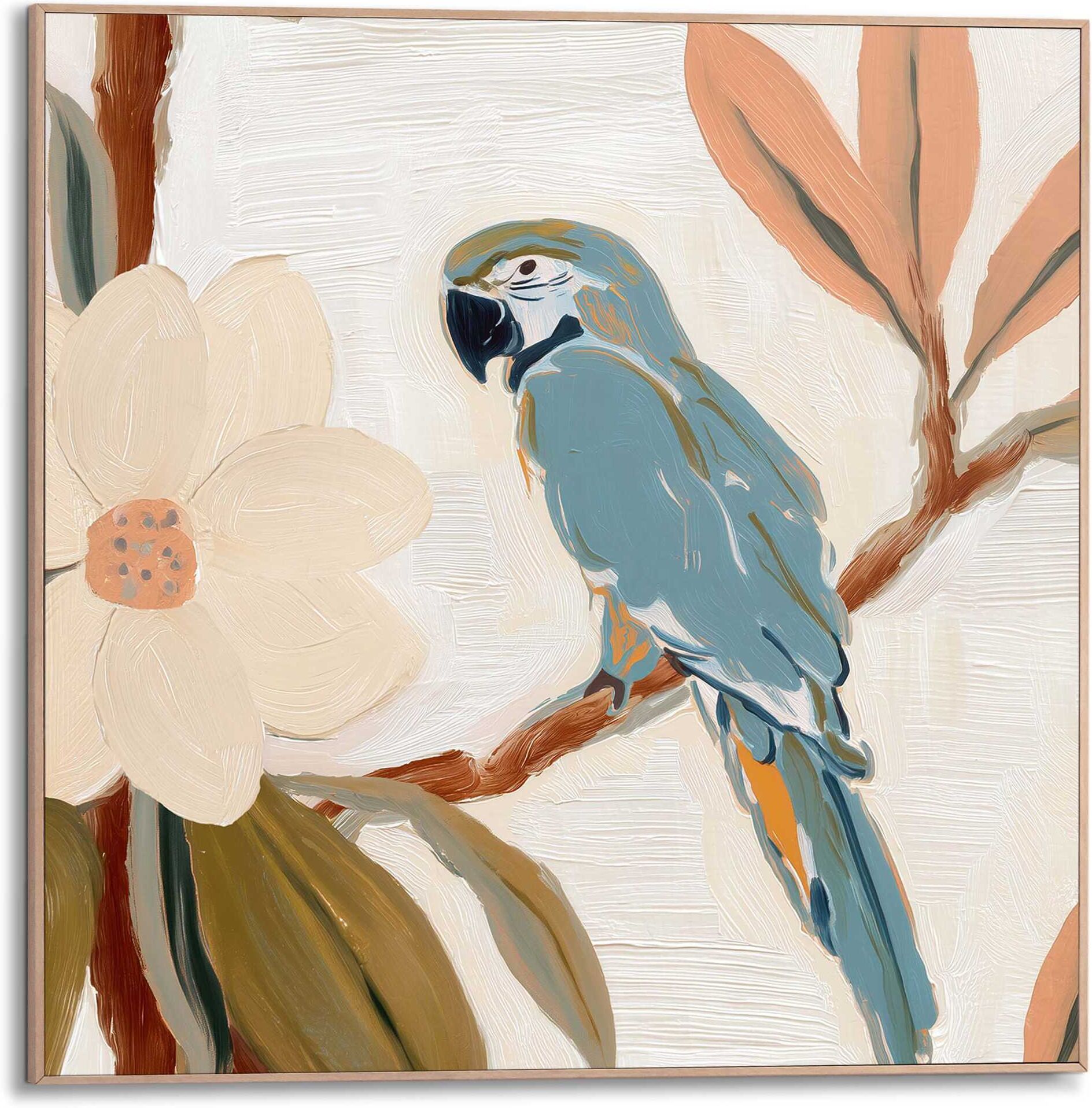 Reinders! Bild mit Rahmen REINDERS "Botanischer Papagei", farbe bild(er): blau, Bilder, B/H/T: 50cm x 50cm x 1,6cm, Tiere, 1 Stk., MDF, Bild mit Rahmen, Hobbyraum - Blau - MDF - Tiere - 50x50 cm, B:50cm H:50cm T:1,6cm farbe bild(er): blau B/H/T: 50cm x 50