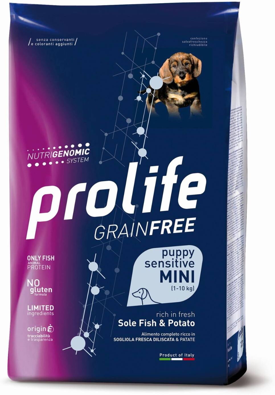 Prolife® Grain Free Sensitive Puppy Mini Sole Pesce e Patate per Cuccioli 2Kg
