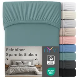 NYVI Feinbiber Spannbettlaken Deluxe für Matratzen bis 25 cm Steghöhe - Extra Warm & Weich, 100% Baumwolle, Bügelfrei, Vorgekrumpft Größe:90x200 cm;Farbe:Lindgrün