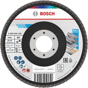Bosch Fächerschleifscheibe X451, 2608626169, Ø115mm, Körnung 80, gewinkelt, für Metall, Holz, 15 Stück