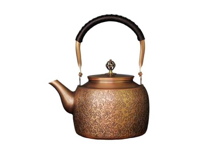 Kupferkessel, Teekanne, Retro Wasserkocher, Tee Kanne mit Gravur Kupfer-Teekanne aus reinem Kupfer, handgefertigt, für Teeliebhaber und Kaffeegenuss 2L