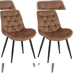 Décoshop26 - Zwei Esszimmerstühle in braunem Samt mit schwarzem Metallgestell: Komfort und zeitlose Eleganz. 10_0007461