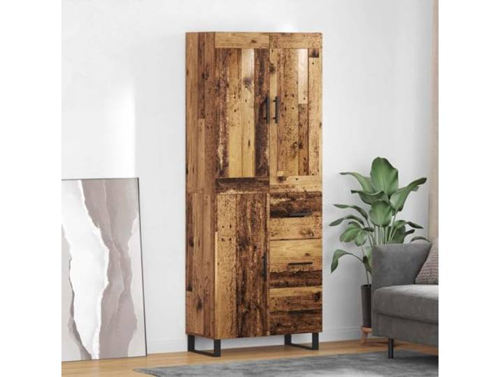 Elegantes Highboard mit Eisenbeinen – Modernes Aufbewahrungshighboard, Stilvolles Highboard aus Holzwerkstoff, mit viel Stauraum und Türen in Schwarz