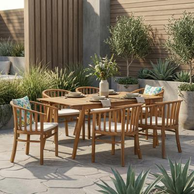 PRO_SELLERS 7-Piece Solid Acacia Wood Patio Dining Set with Slatted Chairs and Ta