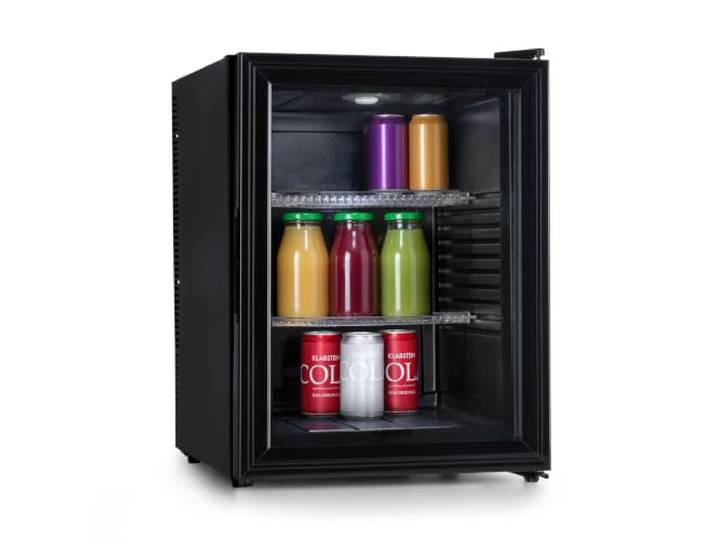 Klarstein Kühlschrank, Mini Kühlschrank mit Glastüre, für Getränke, Snacks & Kosmetik, Klein & Leise, Verstellbare Ablagen, Kleiner Skincare 12-18°C, 42L